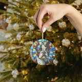 Colorful Geometric Boston Terrier Stained Glass Ornaments - Blue and Warm