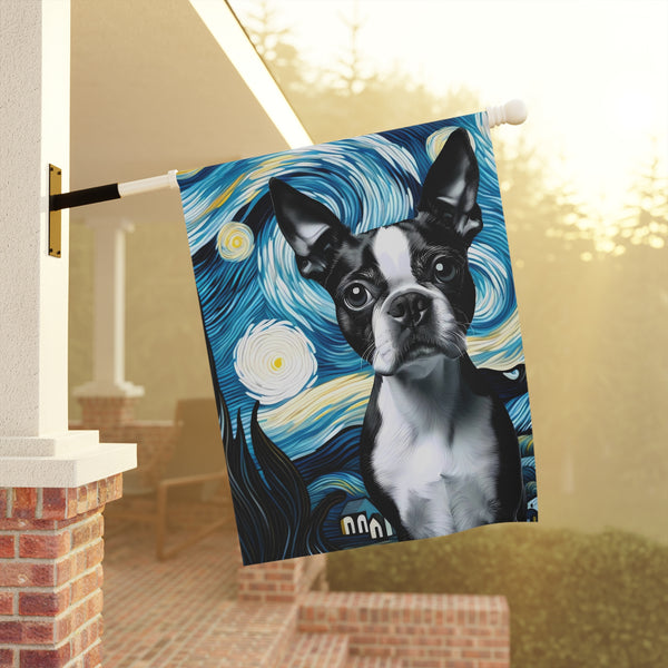 Starry Night - Boston Terrier Garden & House Banner