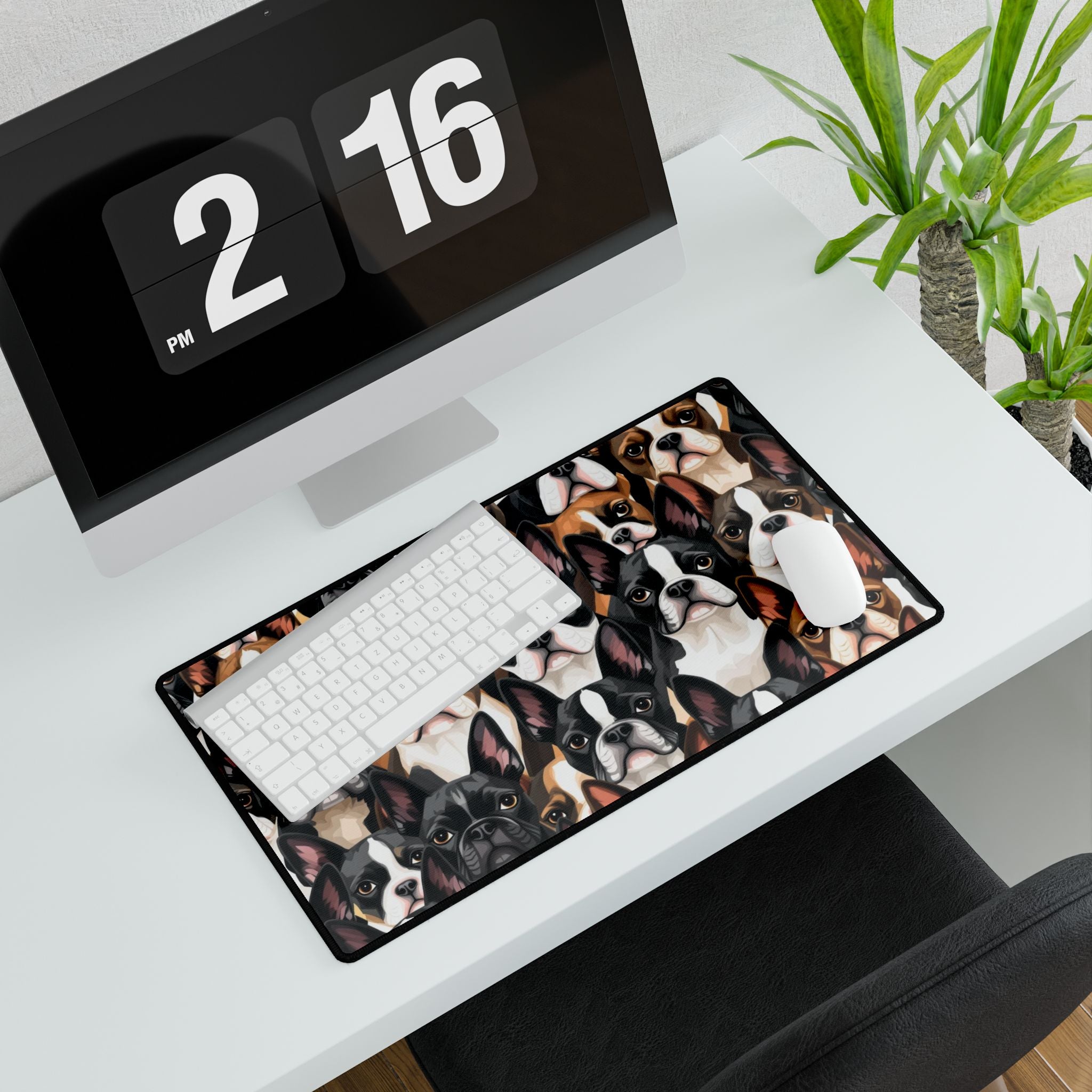 Boston Terrier Dogs Crowd Desk Mat - Stylish Office Accessory for Pet Lovers