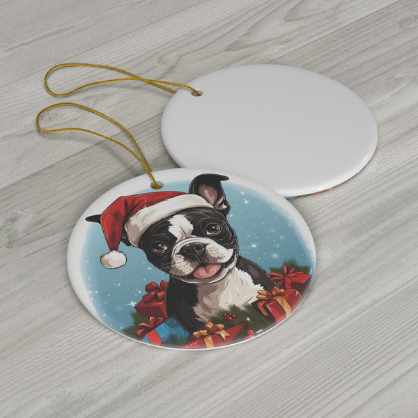 Boston Terrier Christmas Ceramic Ornament 1-Pack