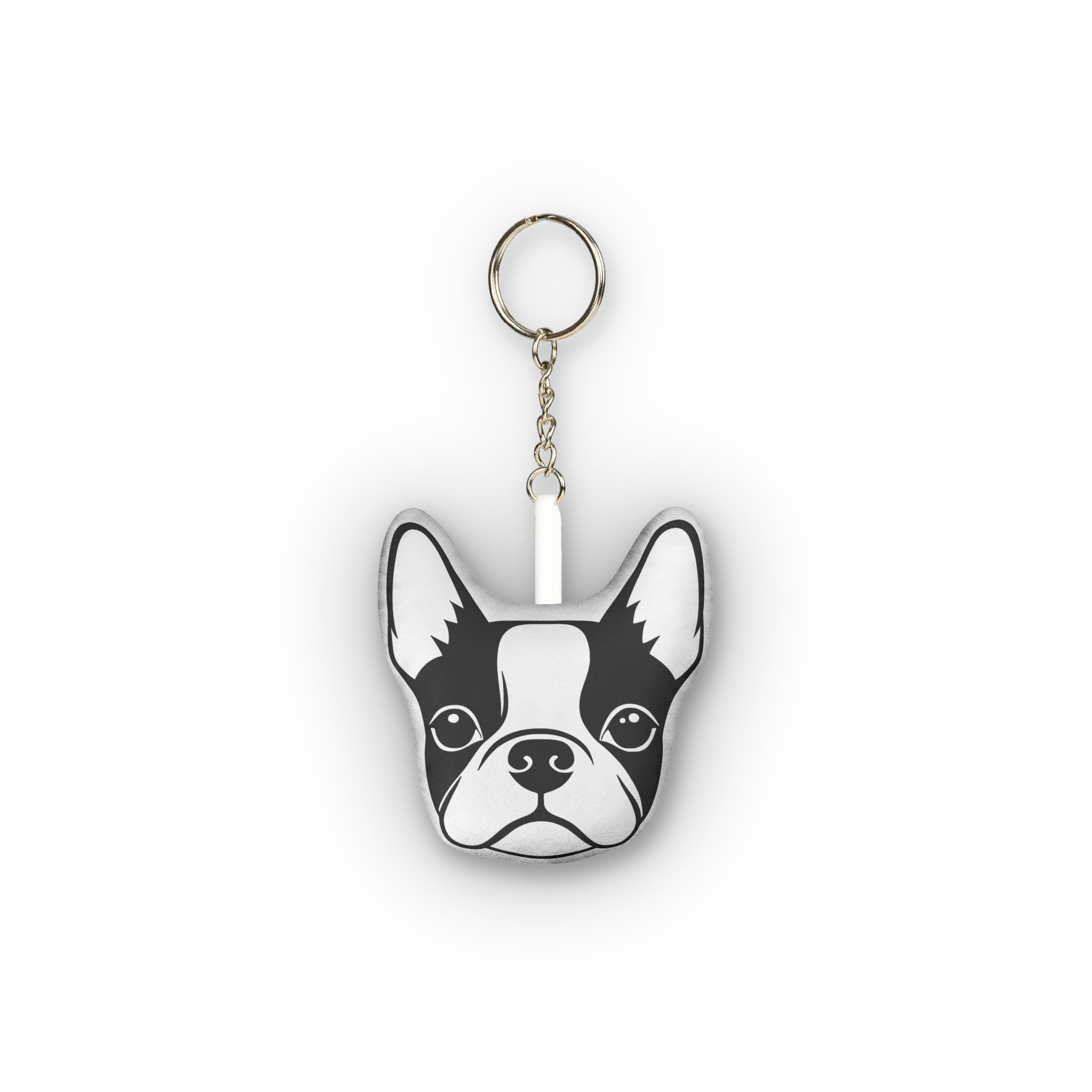 Boston Terrier Face Plush Keychain — Mini Pet Face Keyring .