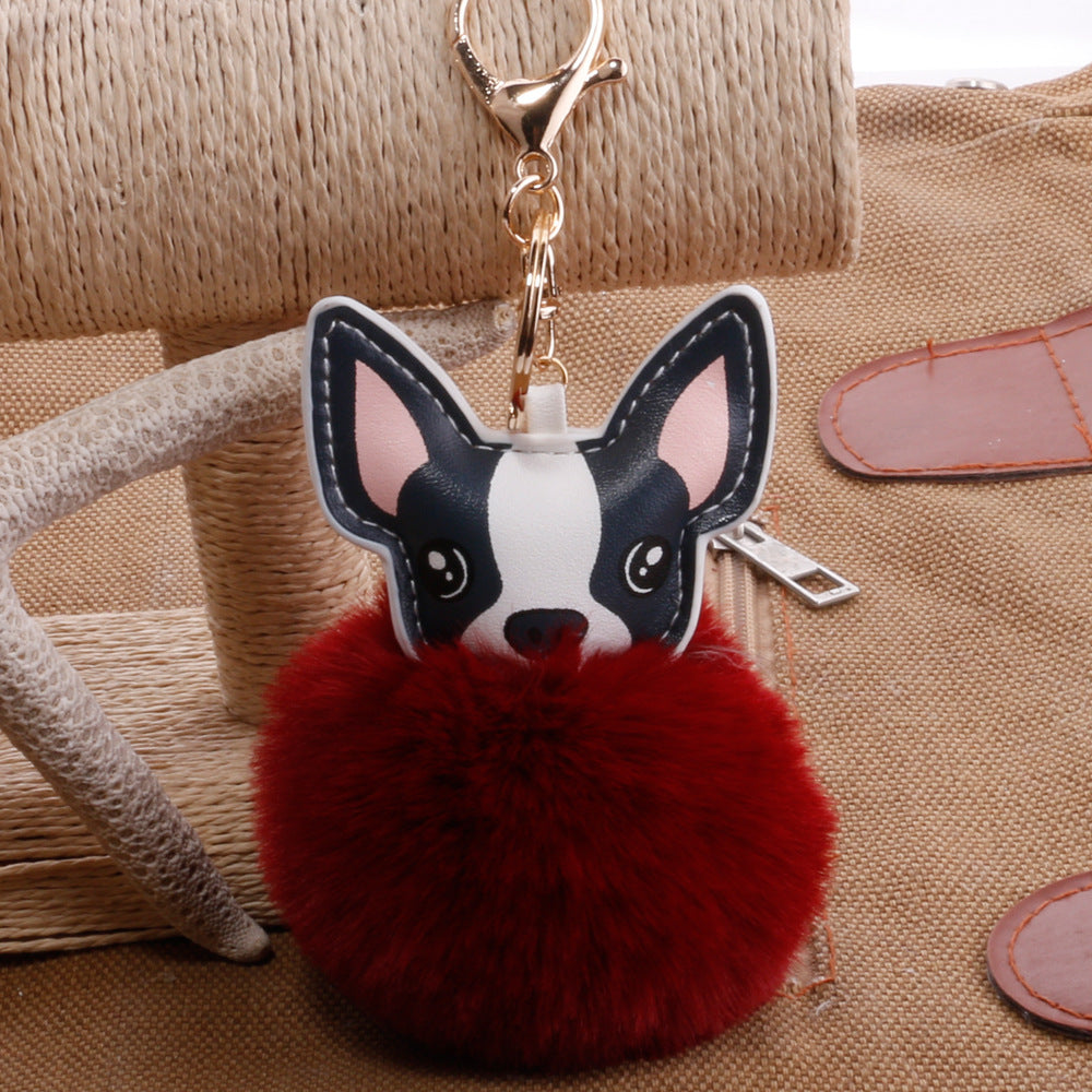 Boston Terrier Feather Puff Keyring