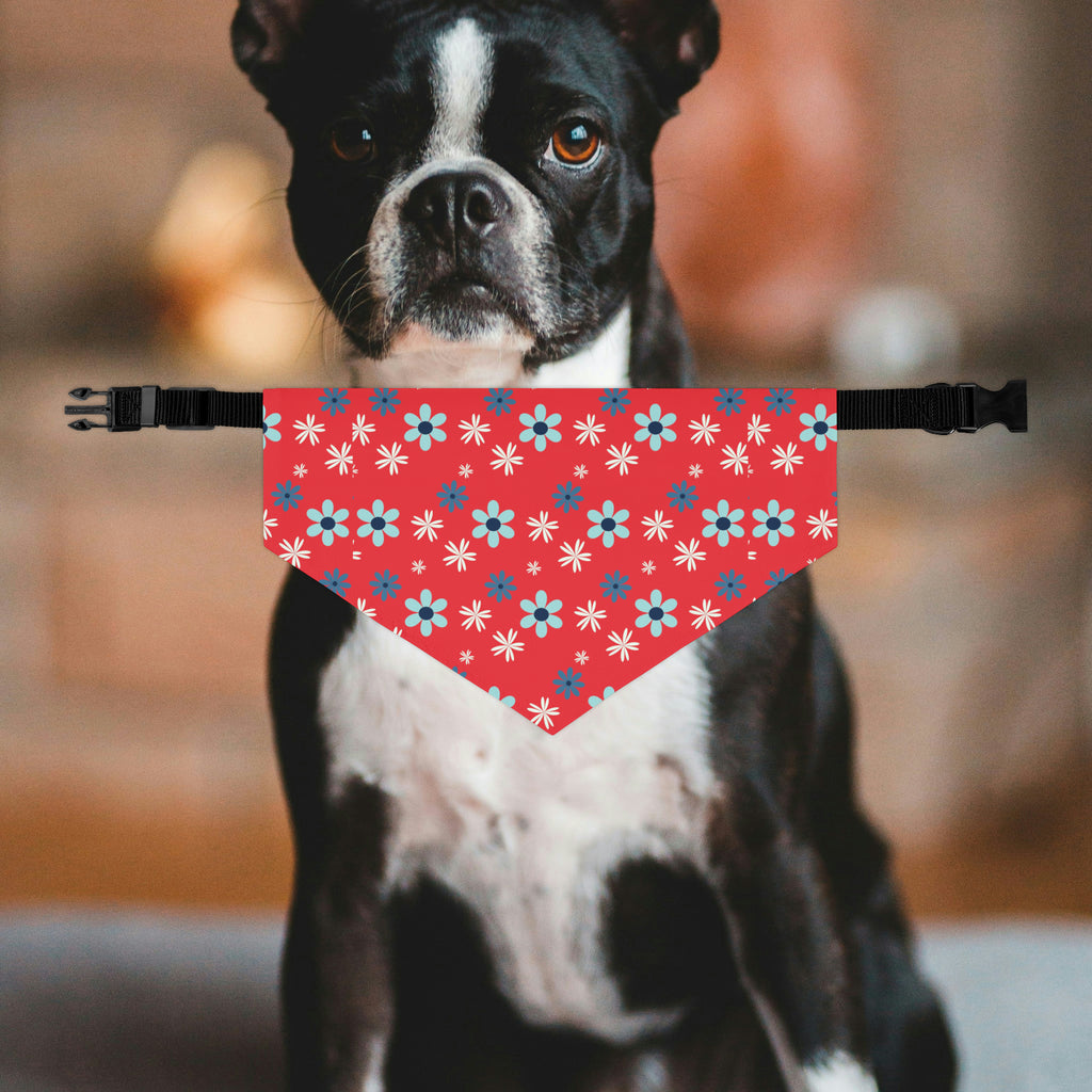 Red Blue Flowers Dog Bandana Collar