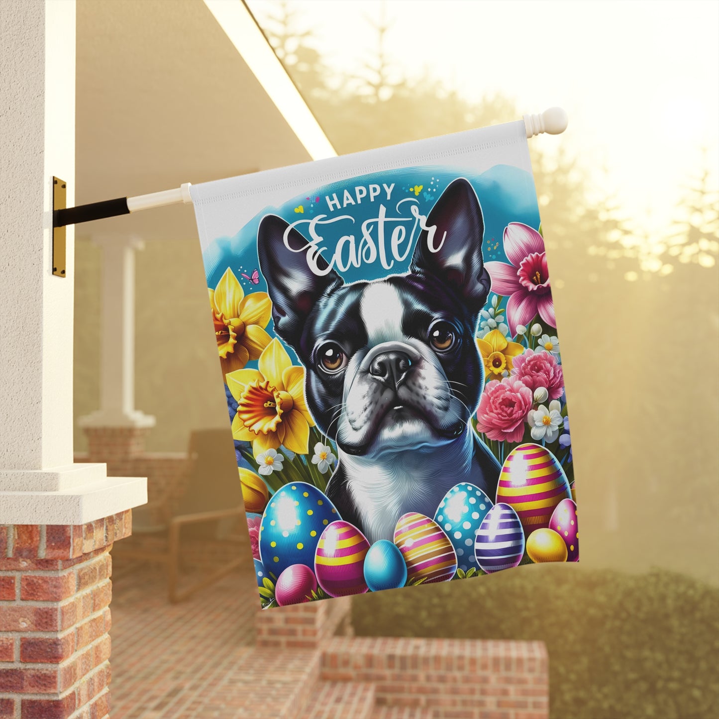 Happy Easter Boston Terrier Garden & House Banner