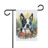 Boston Terrier Surrounded By Flowers Garden & House Banner