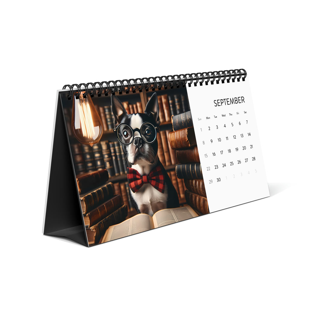 Boston Terrier Desktop Calendar 2024