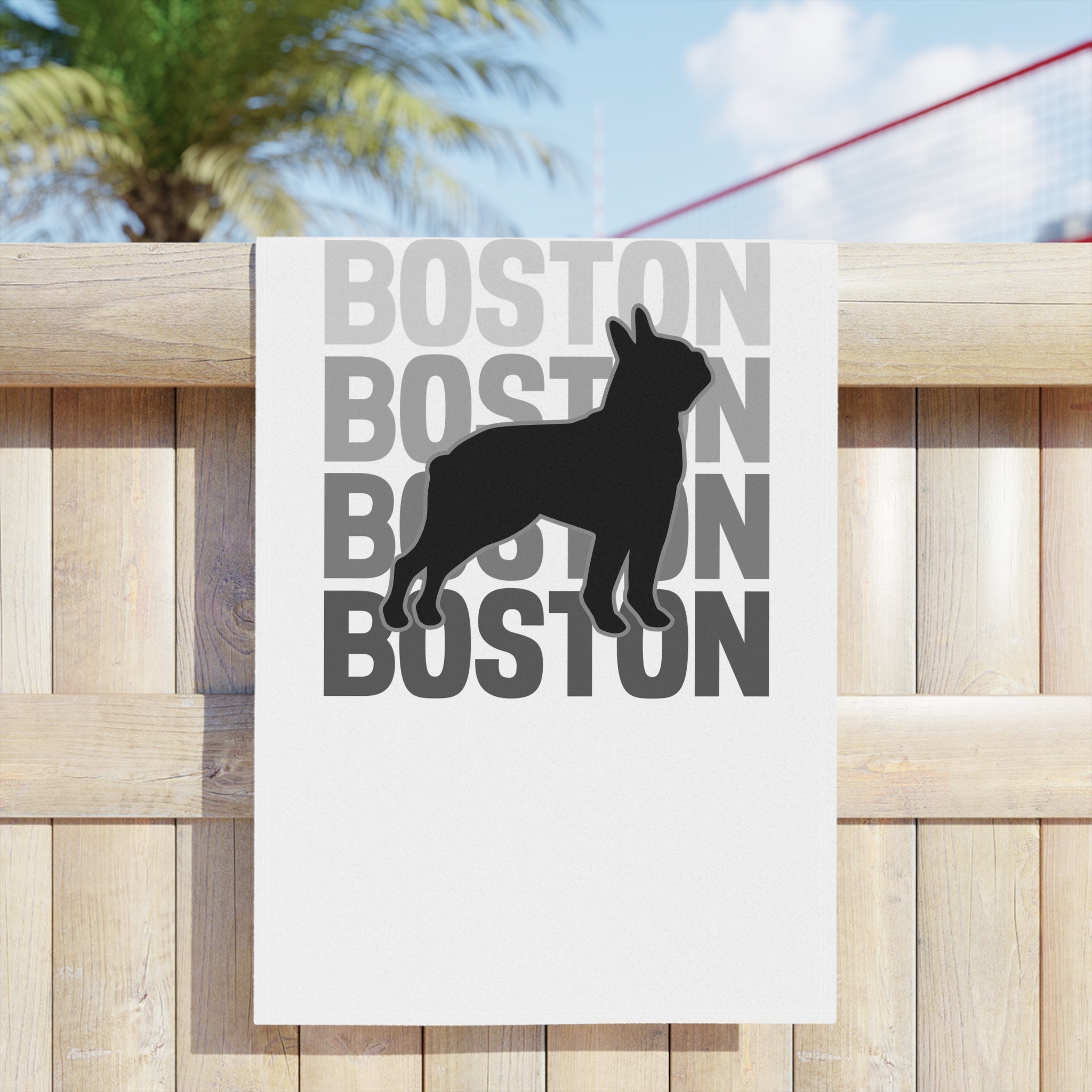 Boston Dog Beach Towel - White - Stylish and Fun Summer Accessory