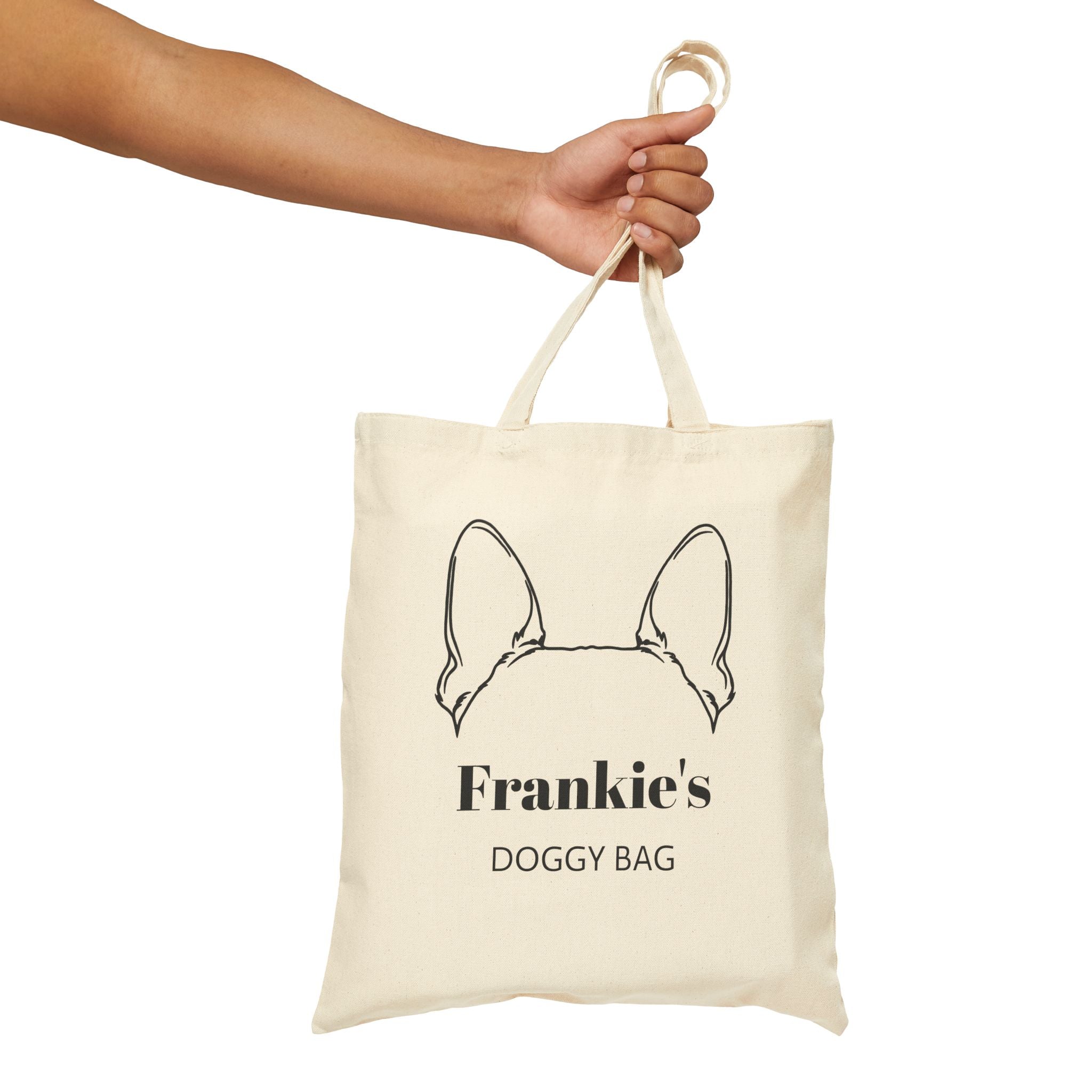 Custom Doggy Cotton Canvas Tote Bag With Boston Terrier Ears & Dog Name