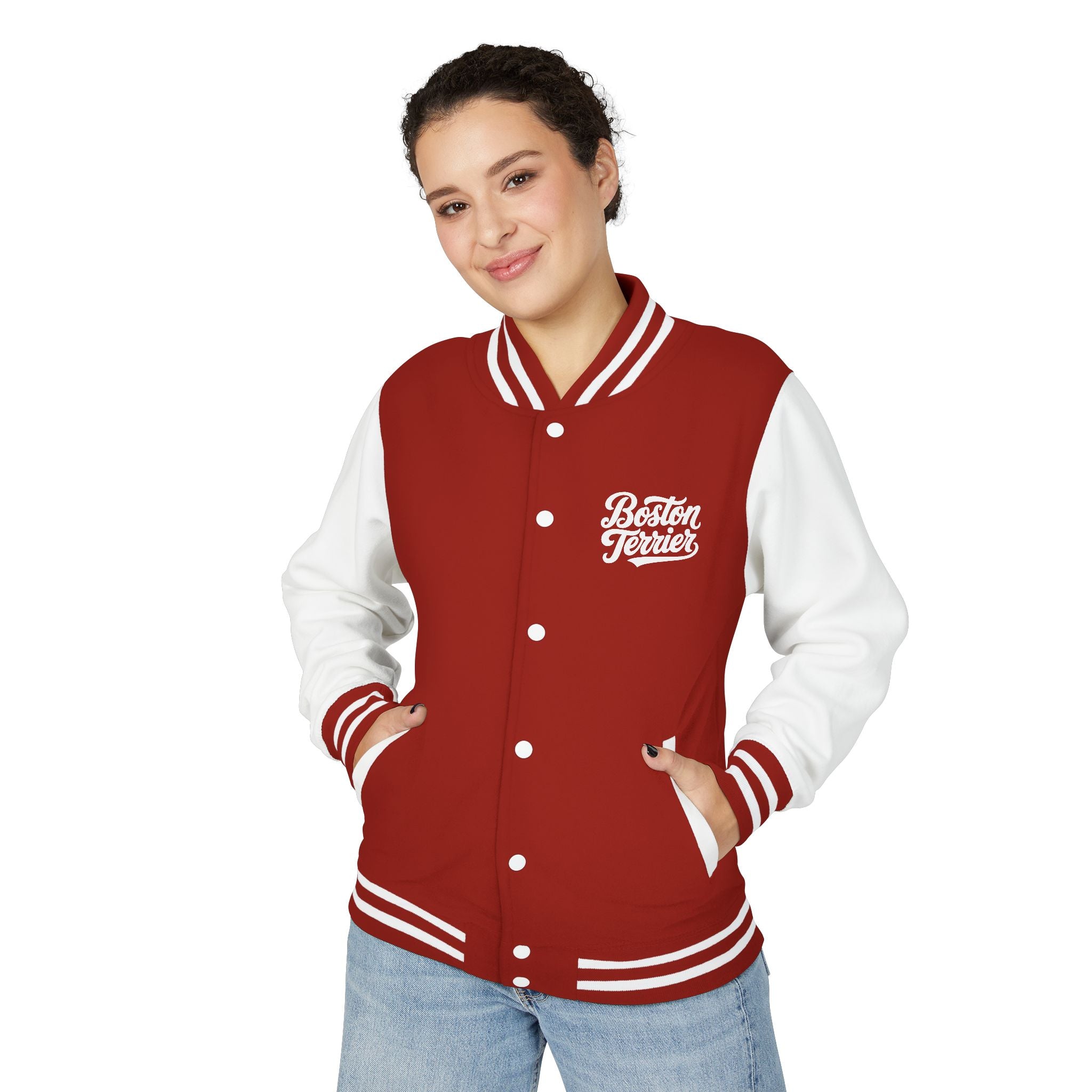 Boston Terrier Unisex Heavyweight Letterman Jacket - Stylish and Cozy
