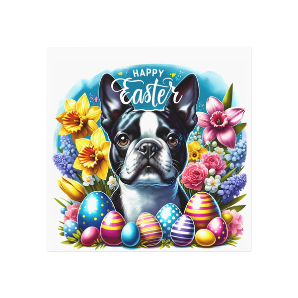 Happy Easter Boston Terrier Square Magnet - White
