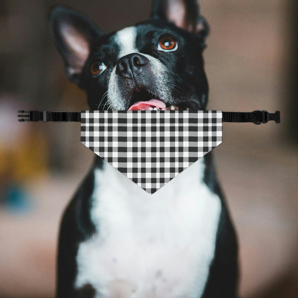 Black and White Plaid Dog Bandana Collar
