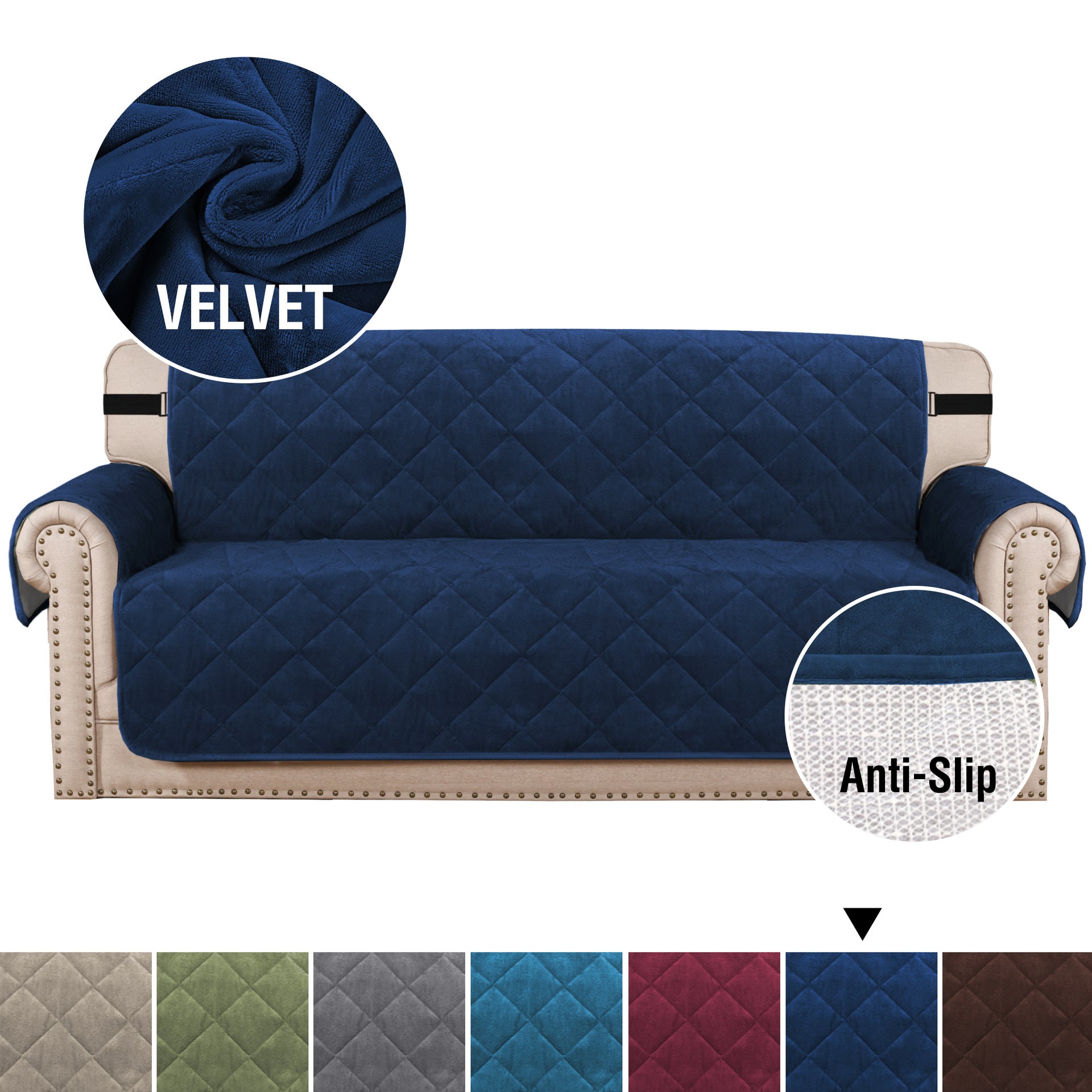 Premium Non-Slip Velvet Sofa Cover – Soft Plush Couch Protector for Pets, Kids & Everyday Use . Navy Blue