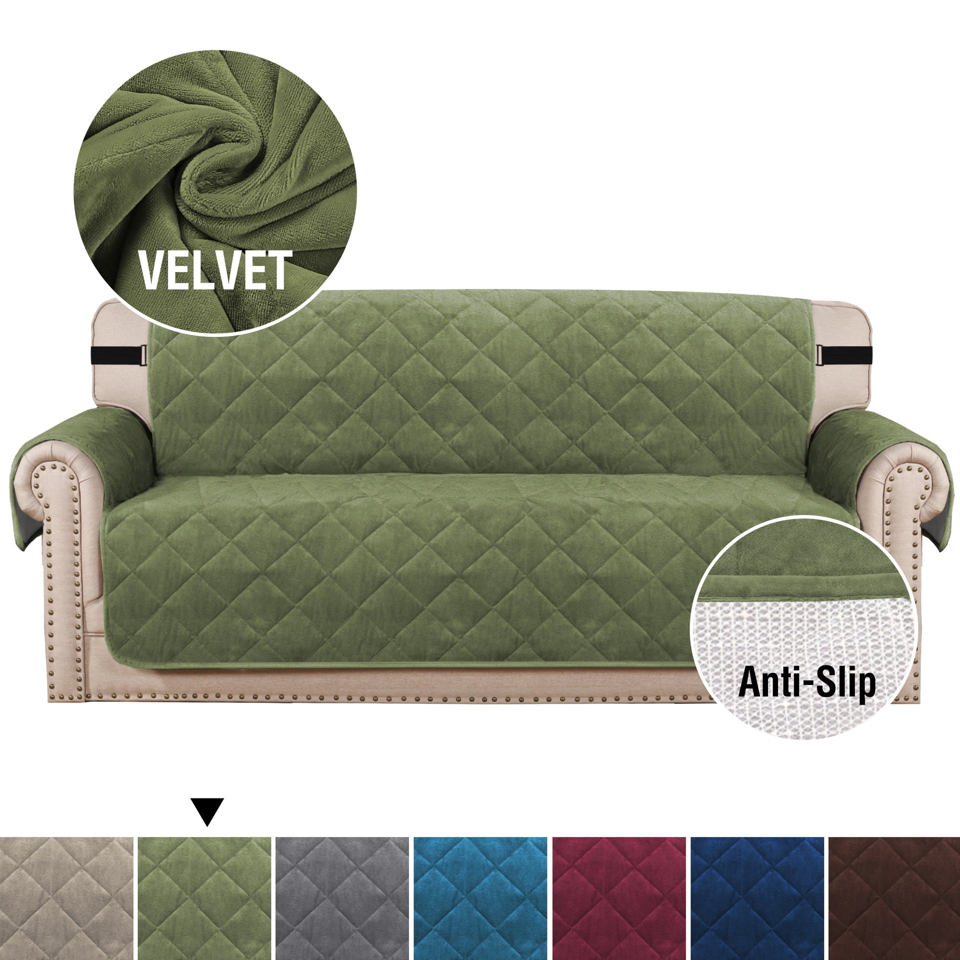 Premium Non-Slip Velvet Sofa Cover – Soft Plush Couch Protector for Pets, Kids & Everyday Use . Olive Green