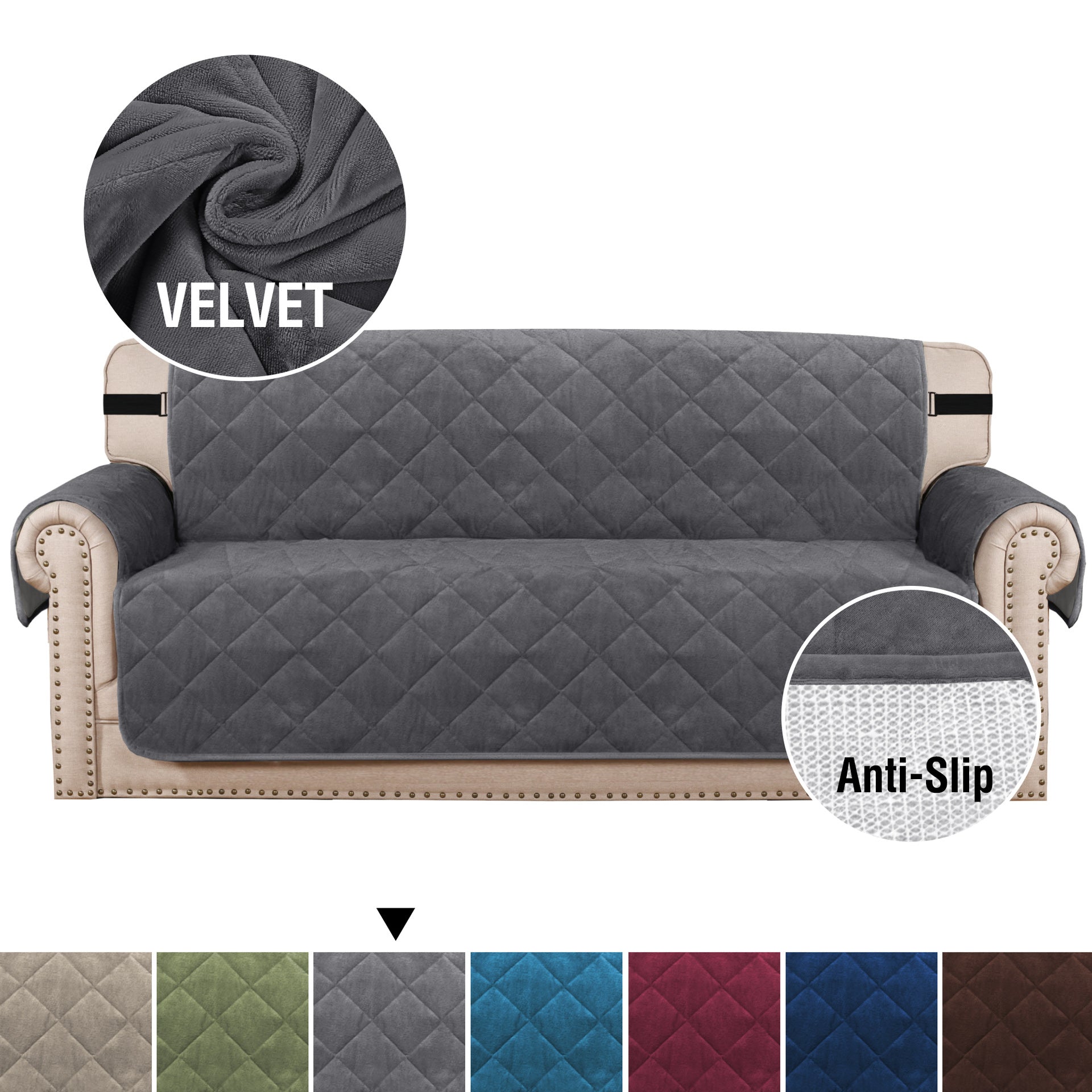 Premium Non-Slip Velvet Sofa Cover – Soft Plush Couch Protector for Pets, Kids & Everyday Use . Grey