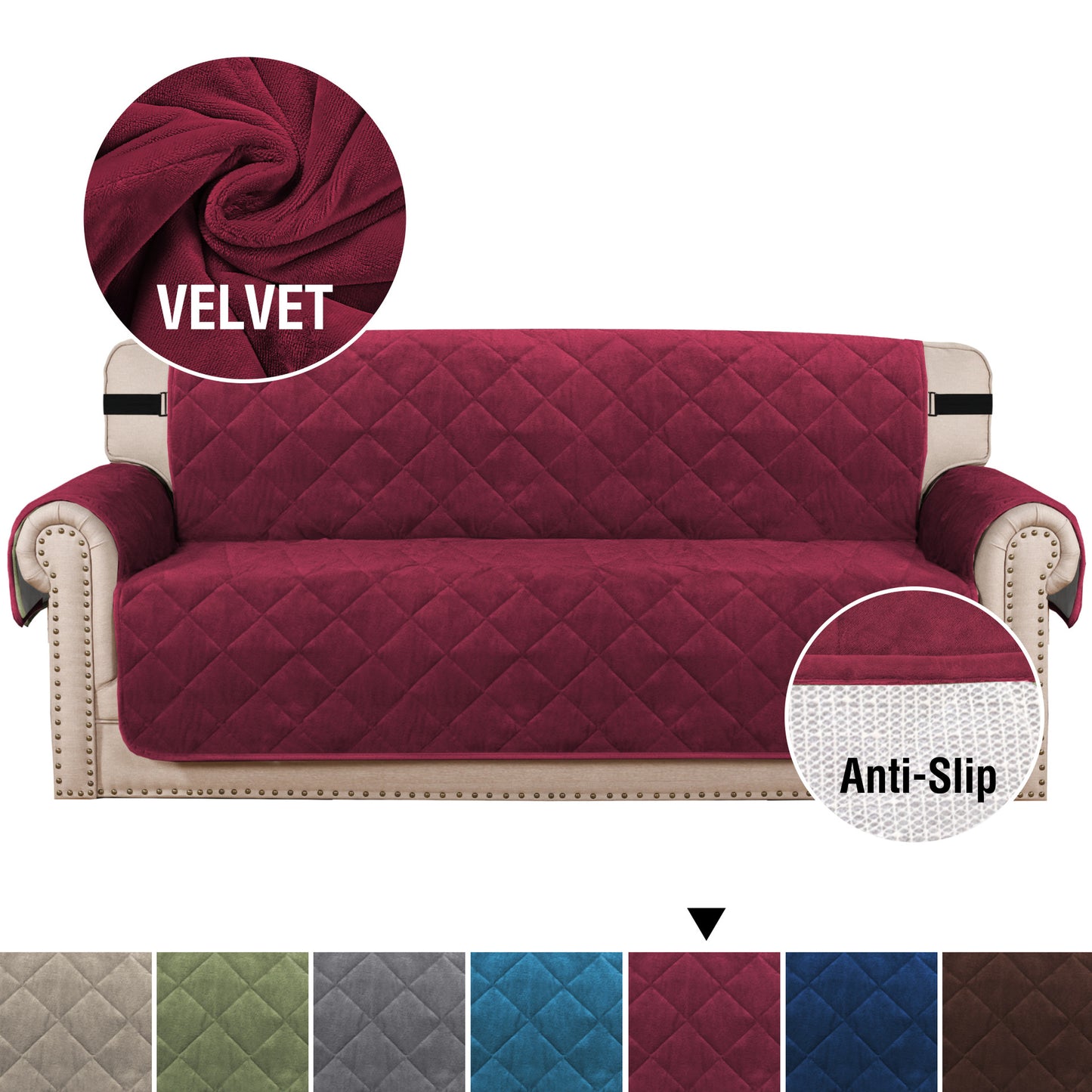 Premium Non-Slip Velvet Sofa Cover – Soft Plush Couch Protector for Pets, Kids & Everyday Use . Wine Red