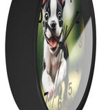 Playful Boston Terrier Puppy Wall Clock