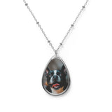 Personalized Oval Photo Necklace — Custom Pet Portrait Teardrop Pendant .