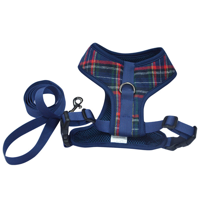 Breathable And Comfortable Plaid Dog Harness With Leash