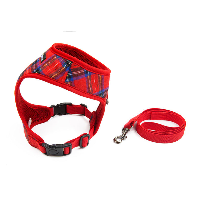 Breathable And Comfortable Plaid Dog Harness With Leash