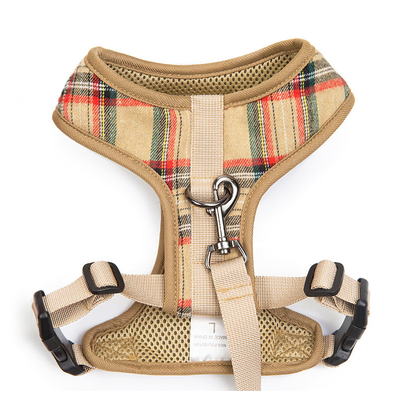 Breathable And Comfortable Plaid Dog Harness With Leash