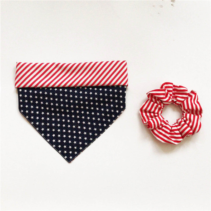 USA Flag Dog Bandana Collar Owner's Hair Tie