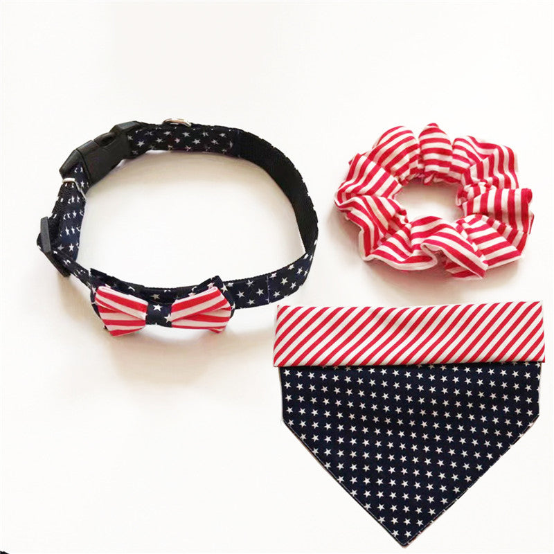 USA Flag Dog Bandana Collar Owner's Hair Tie