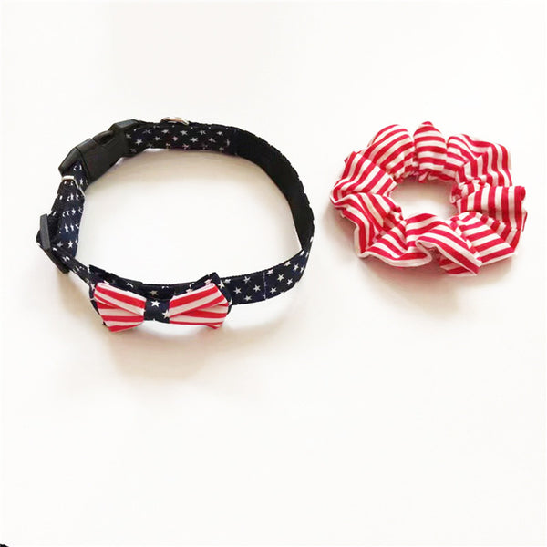 USA Flag Dog Bandana Collar Owner's Hair Tie
