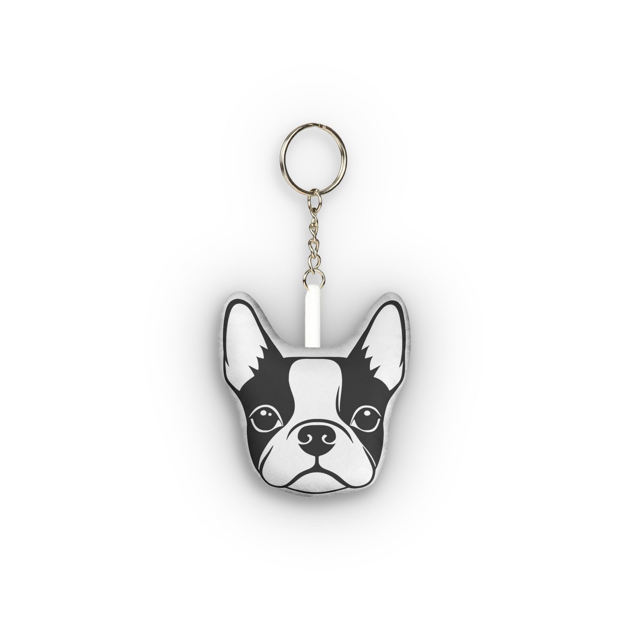 Boston Terrier Face Plush Keychain — Mini Pet Face Keyring .