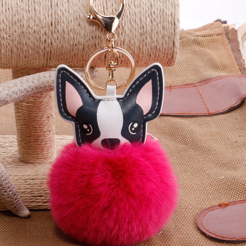 Boston Terrier Feather Puff Keyring