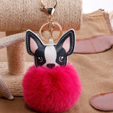 Boston Terrier Feather Puff Keyring