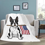 American Flag Boston Terrier Dog Ultra-Soft Micro Fleece Blanket .