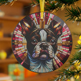 Colorful Geometric Boston Terrier Stained Glass Ornaments - Brown and Harmonious