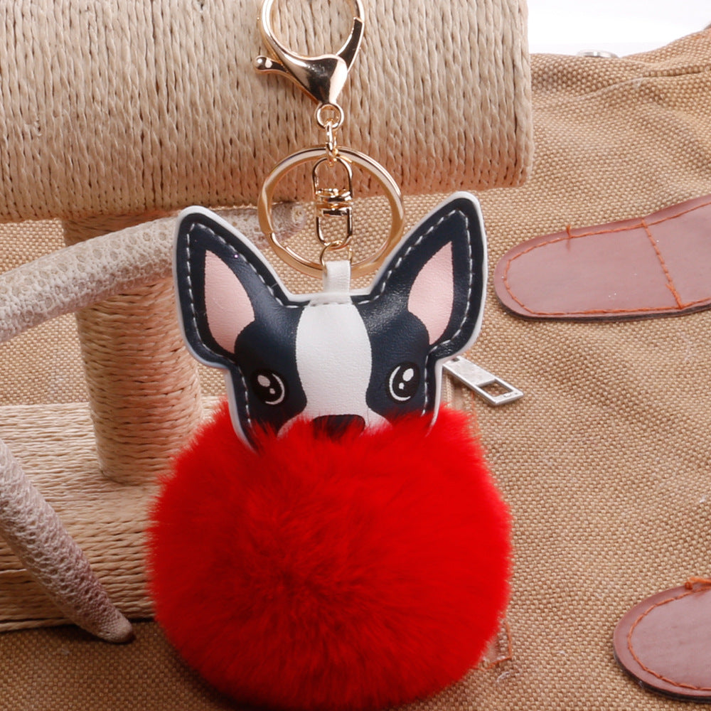 Boston Terrier Feather Puff Keyring