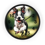 Playful Boston Terrier Puppy Wall Clock
