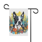Boston Terrier Surrounded By Flowers Garden & House Banner