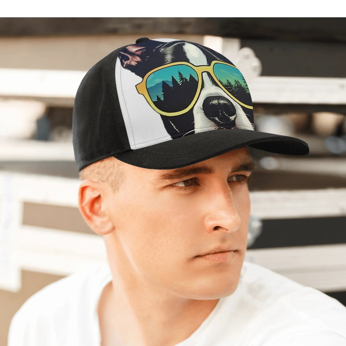 Boston Terrier Dog Sunglasses Forest Baseball Cap