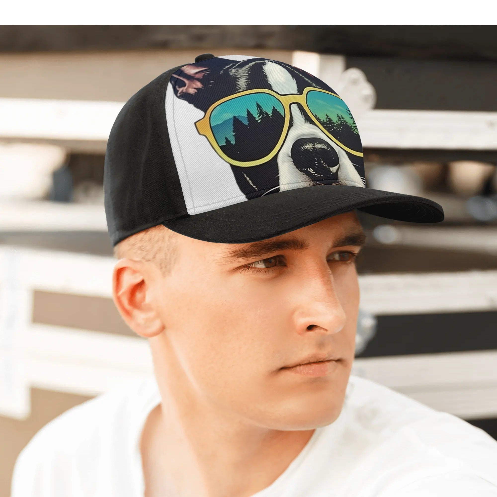 Boston Terrier Dog Sunglasses Forest Baseball Cap