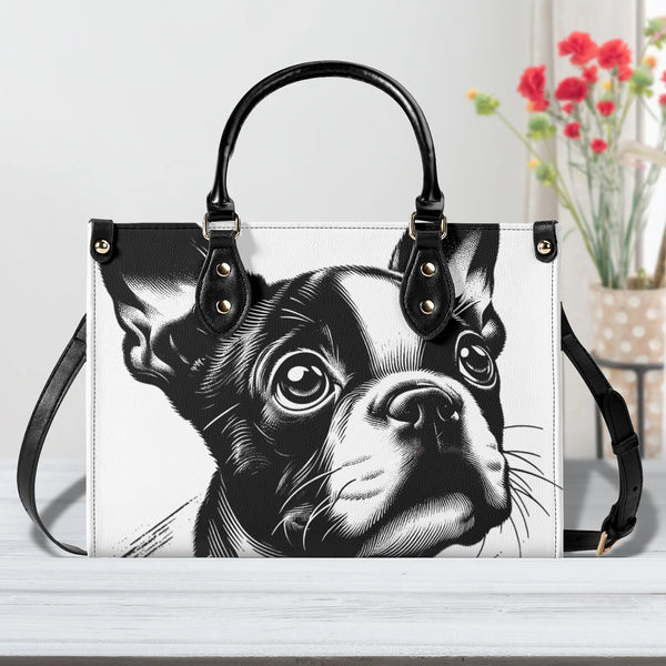 Luxury Womens Boston Terrier PU Leather Handbag