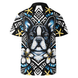 Mens All Over Boston Terrier Print Casual Hawaiian Shirt - Black, Blue and Yellow