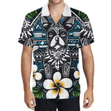 Mens All Over Boston Terrier Print Casual Hawaiian Shirt - Dark Blue, White and Green