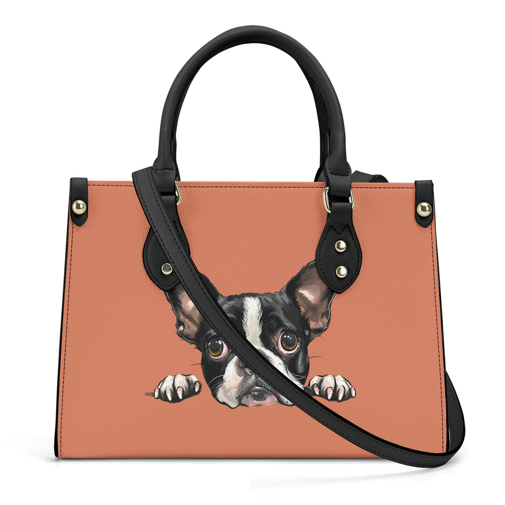 Lola - Luxury Womens Boston Terrier PU Leather Handbag With Shoulder Strap