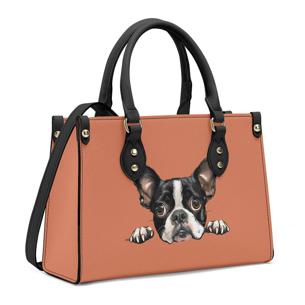 Lola - Luxury Womens Boston Terrier PU Leather Handbag With Shoulder Strap
