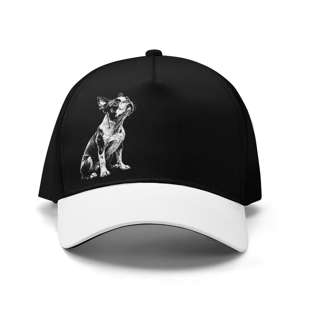 Boston Terrier Dog Sits - Black And White Baseball Cap