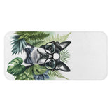 Tropical Elegance - Scholarly Boston Terrier Watercolor Bath Towel