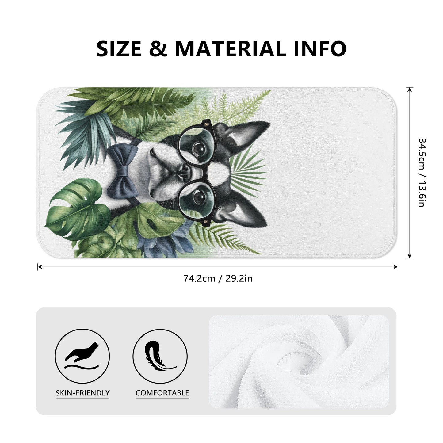 Tropical Elegance - Scholarly Boston Terrier Watercolor Bath Towel