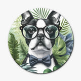 Tropical Elegance - Scholarly Boston Terrier Watercolor Wood Coaster Set (4 pcs)