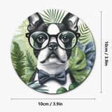 Tropical Elegance - Scholarly Boston Terrier Watercolor Wood Coaster Set (4 pcs)