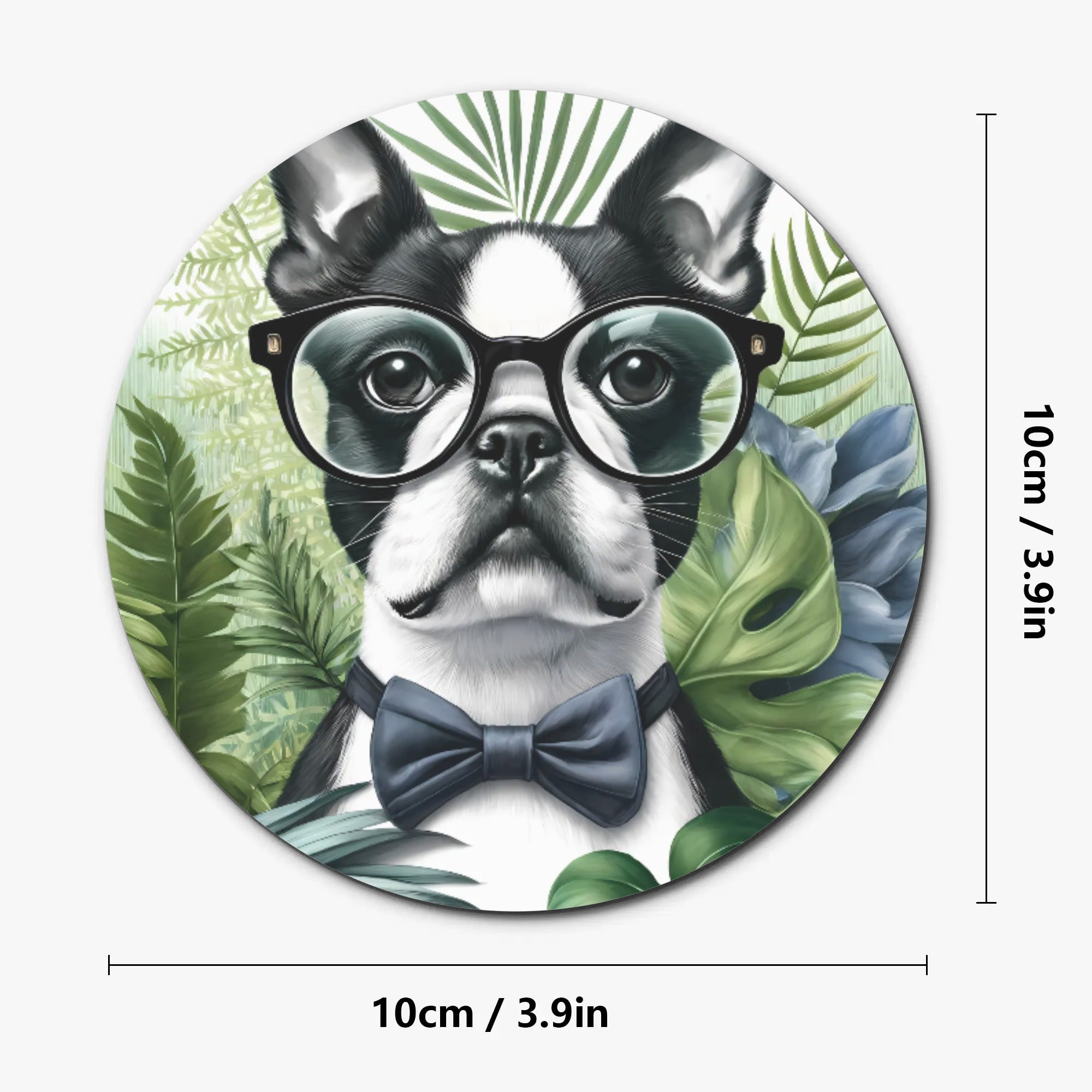 Tropical Elegance - Scholarly Boston Terrier Watercolor Wood Coaster Set (4 pcs)
