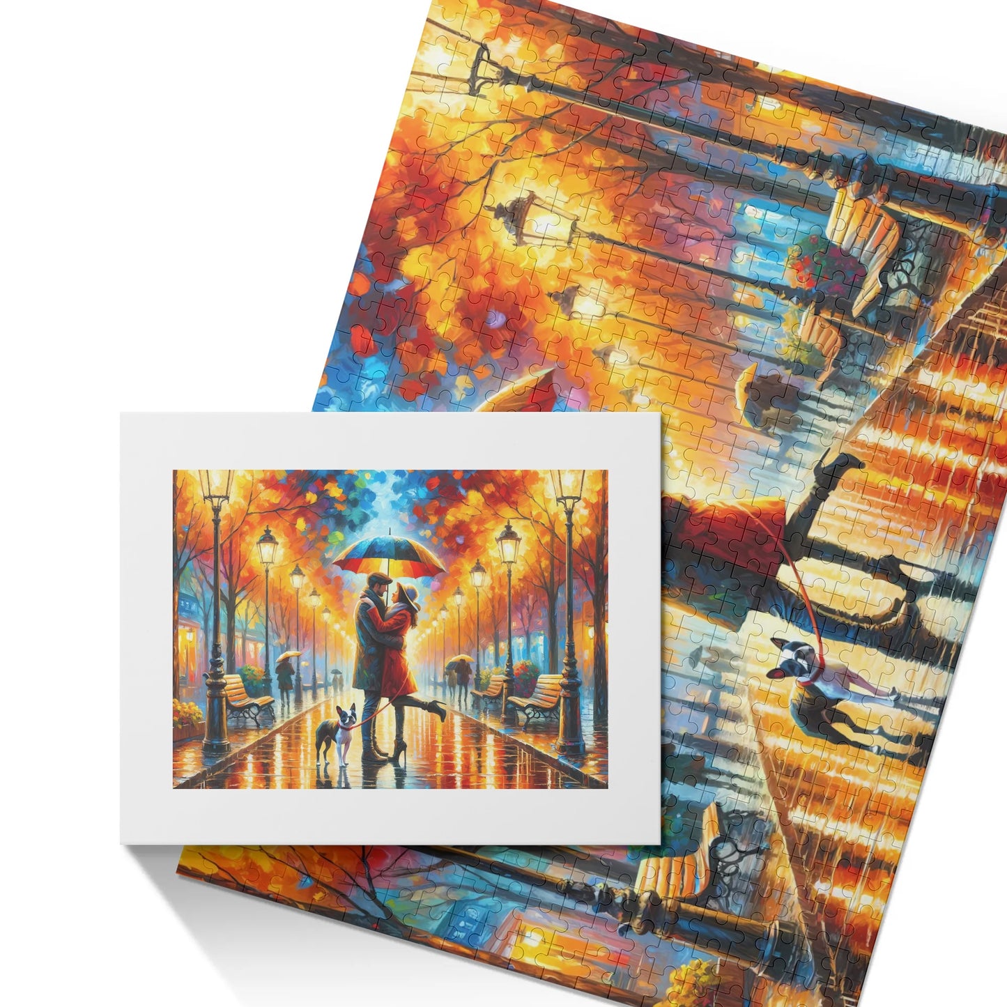 Rainy Embrace Boston Terrier Jigsaw Puzzle (500 Pcs)