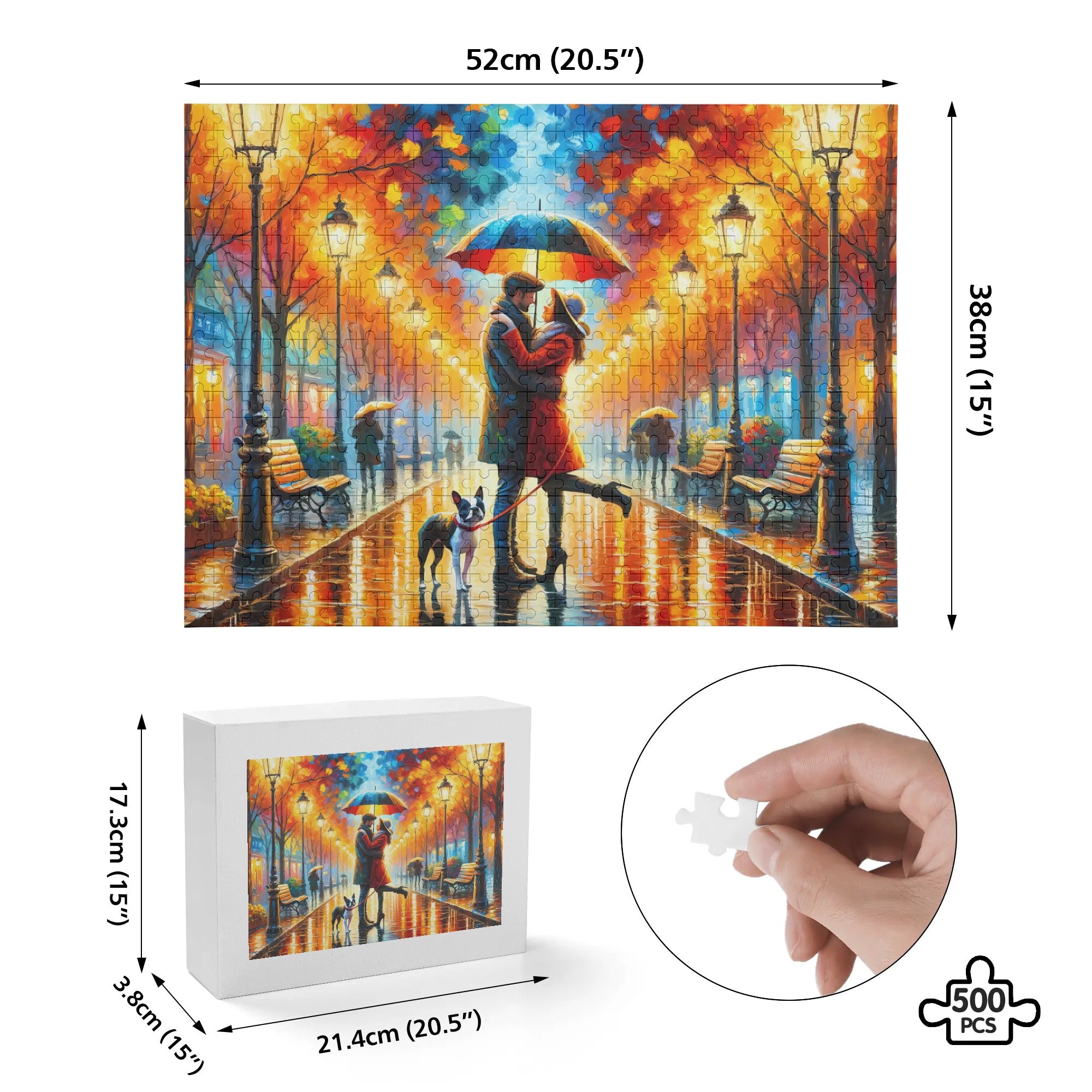 Rainy Embrace Boston Terrier Jigsaw Puzzle (500 Pcs)